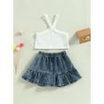 thumbnail image 3 of Coduop Toddler Baby Girls Clothes Summer Outfit Solid Color Tank Top Vest+Denim Skirt Set, 3 of 8