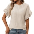 thumbnail image 1 of JAKANYQ T-Shirts pour Femmes Couleur Unie Col Rond Manches Courtes à Volants T-shirt pour Confort d'Été, 1 of 8