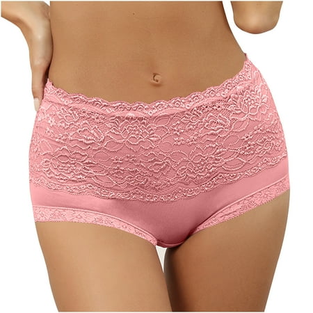 Kmdttou Women s Underwear Cotton Sexy Lace High Cut Panties Comfort Bikini Panty Stretch Underpants Breathable Ladies Briefs (Available in Plus Size) Pink-2XL