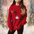thumbnail image 2 of BangWanChi Christmas Sweater for Women 2026 Winter Women's Christmas Printing Splicing Round Neck Long Sleeve Line Sweater Tops, 2 of 5