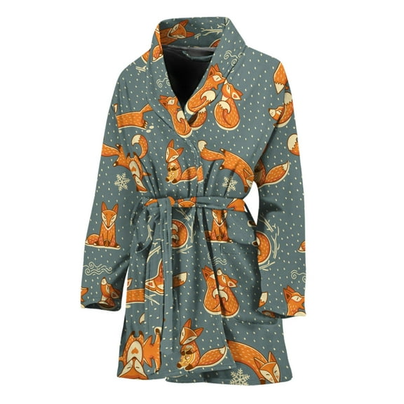 Christmas Fox Pattern Women Bathrobe One Size Univeral Fits, Jesus Christian Fashion Lightweight Plush Fleece Long Robe For Women