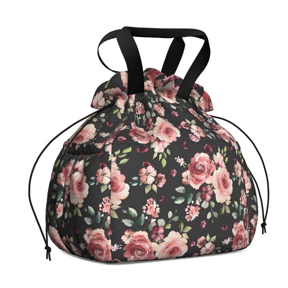 Pioneer Flower Floral Print Pattern Drawstring Lunch Bag Women - Drawstring Lunch Bag Insulated for Work Office - Stain-Resistant Large Lunchbags for Women with Multi-Pockets
