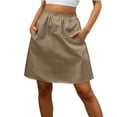 thumbnail image 2 of LEKWK Womens Short Skirt High Waisted A Line Skirt Knee Length Work Skirt With Pockets Elastic Waist Casual Office Business Meeting Wear, 2 of 6