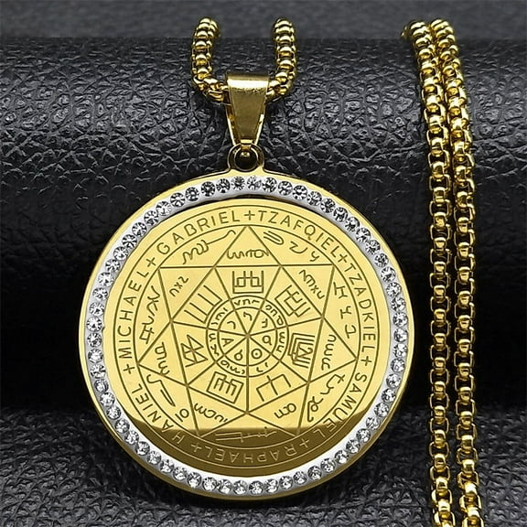Seven Archangels Medal Angel Necklace for Women Men 14K Yellow Gold  Seal of Solomon Protection Chain Jewelry collar