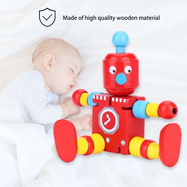 Cute Wooden Robot Toys Educational Kids Children Learning