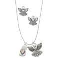 thumbnail image 1 of Delight Jewelry Silvertone Multicolored Flip Flop Silver tone Guardian Angel Charm Necklace and Stud Earrings, 1 of 4