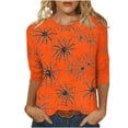 thumbnail image 2 of VKOYWKM Halloween Shirt for Women 3/4 Length Sleeve Women Tops Halloween Spiderweb Graphic T Shirts Funny Crew Neck Fall Blouses, 2 of 5
