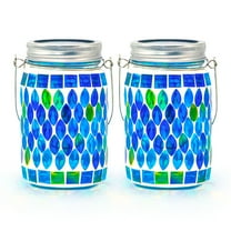 Rirool 2 Pack Mosaic Solar Lanterns, Waterproof Outdoor LED Lights for Garden, Patio, Backyard