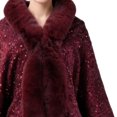 thumbnail image 6 of Fewfanhot Sequin Faux Fur Trim Cape Shawl, Open Front Warm Poncho Wrap for Women Evening Wedding Party Dresses, 6 of 6