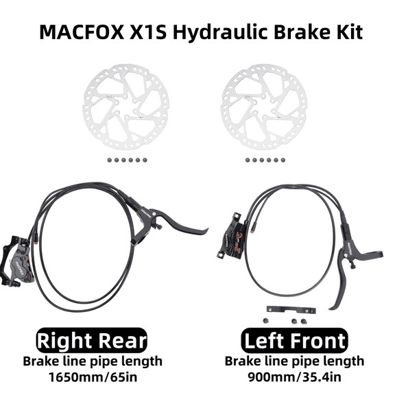 MACFOX X1S 4-Piston Hydraulic Disc Brake Replacement Kit for E-Bike, Front & Rear Brake Set Compatible with MACFOX X1S Electric Bike