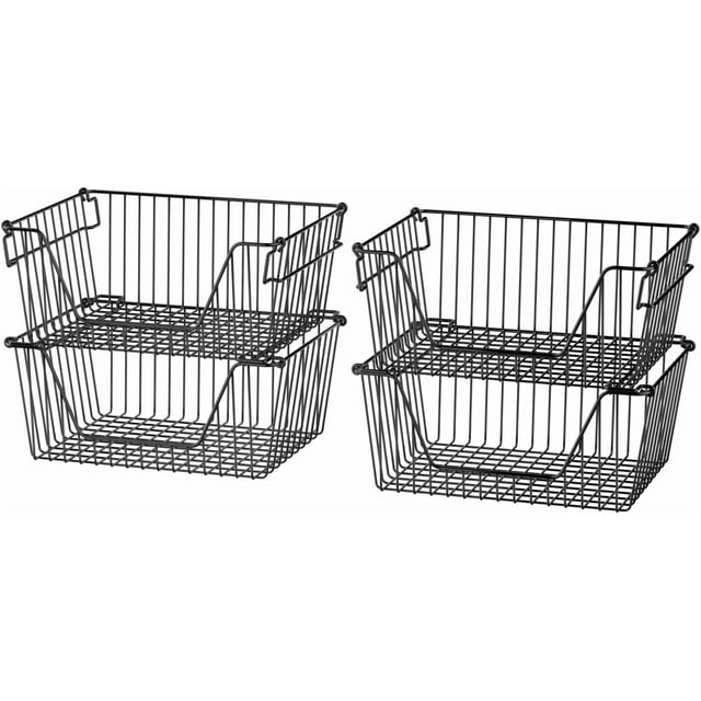 Stackable Storage Baskets Sturdy Metal Wire Freezer Bins Cabinet Organizer for Pantry Home Kitchen Organization