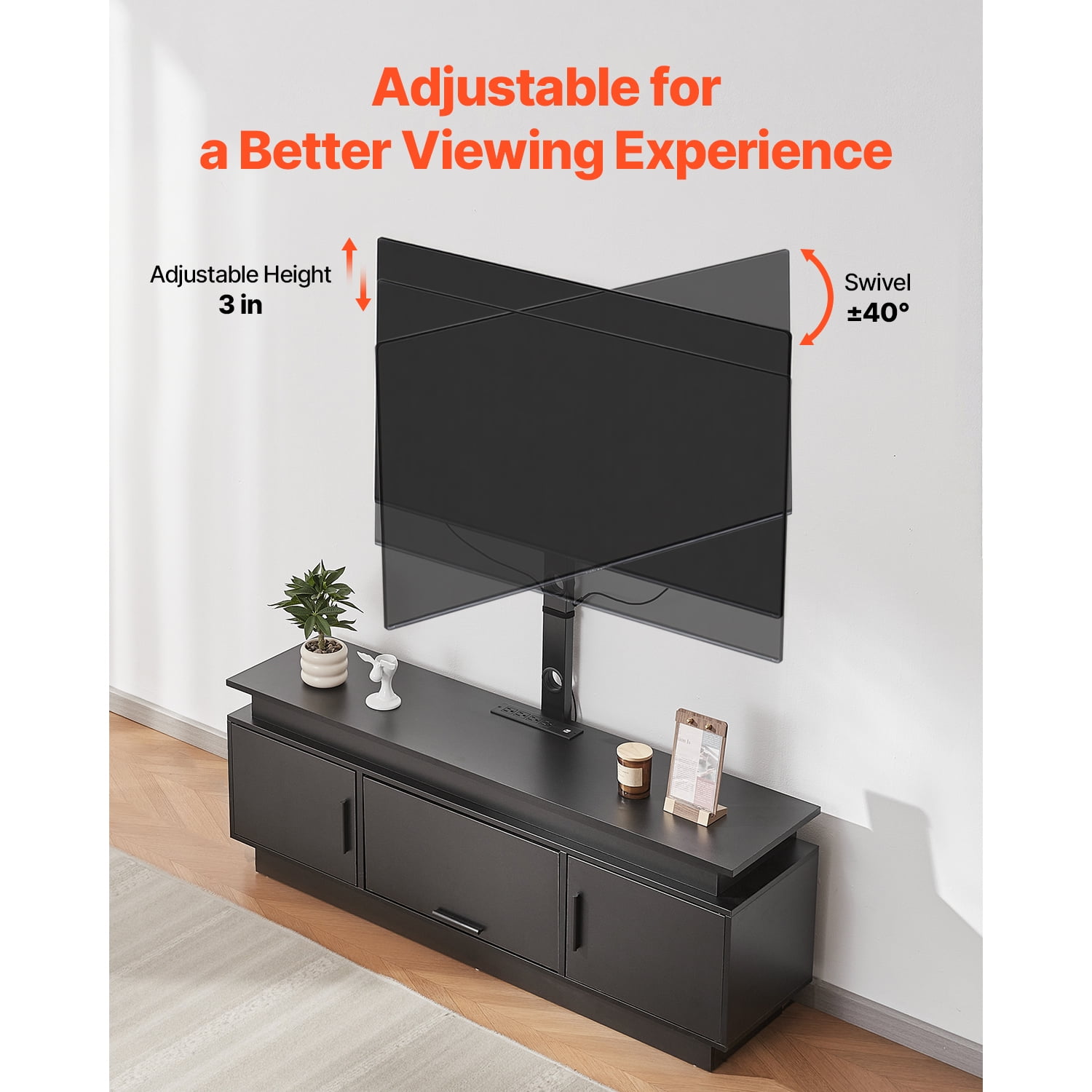 KFFKFF 52" Television Stand with LED Lights, Suits 75" TVs, Entertainment Hub with Electrical Outlet, Adjustable Height TV Stand with Mount
