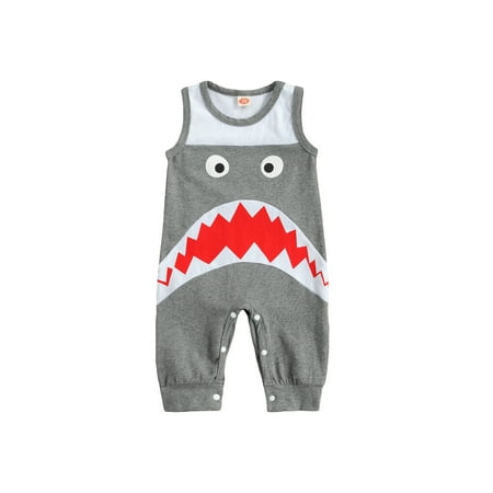 

TheFound Summer Newborn Baby Boys Girls Bodysuit Funny Sleeveless Shark Romper Jumpsuit Outfits Clothes