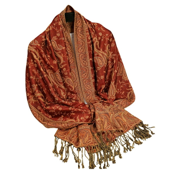 RXIRUCGD Women Wool Soft Lengthening Ethnic Style Shawl Warm Scarf Paisley Tassels Scarf( Hot Pink )