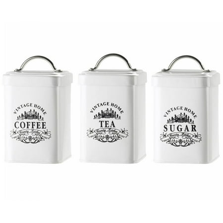Vintage Home Metal Storage Canisters, Assorted Set of 3 (Coffee, Tea,