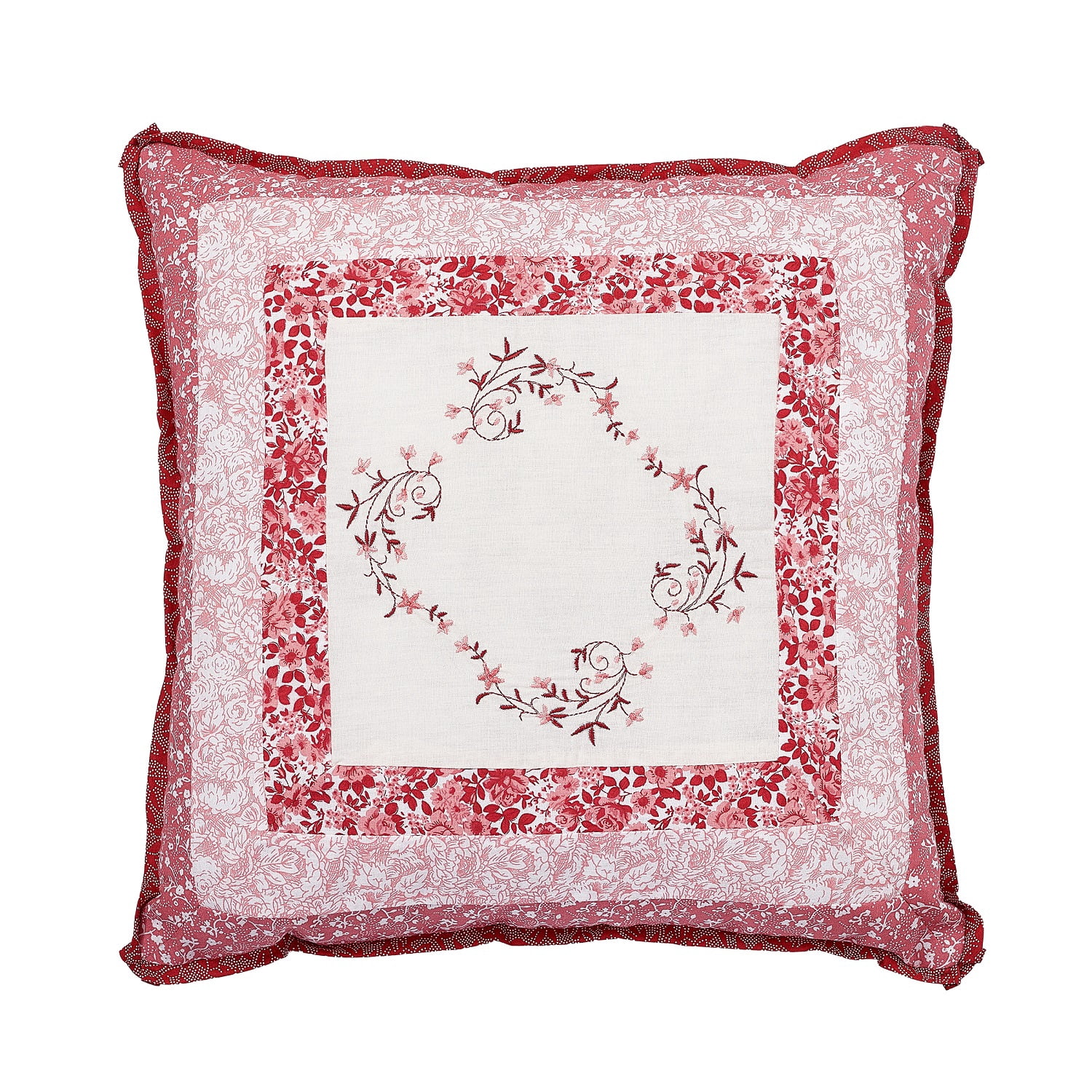 Modern Heirloom Caroline Red Embroidery Decorative Pillow, Round
