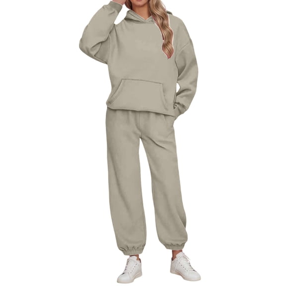 Unir Women Solid Hoodie Jogger Two Piece Tracksuit, Breathable Polyester Casual Loungewear, Anti-Pilling Easy Wash Daily Sports Outfit S-XXXL