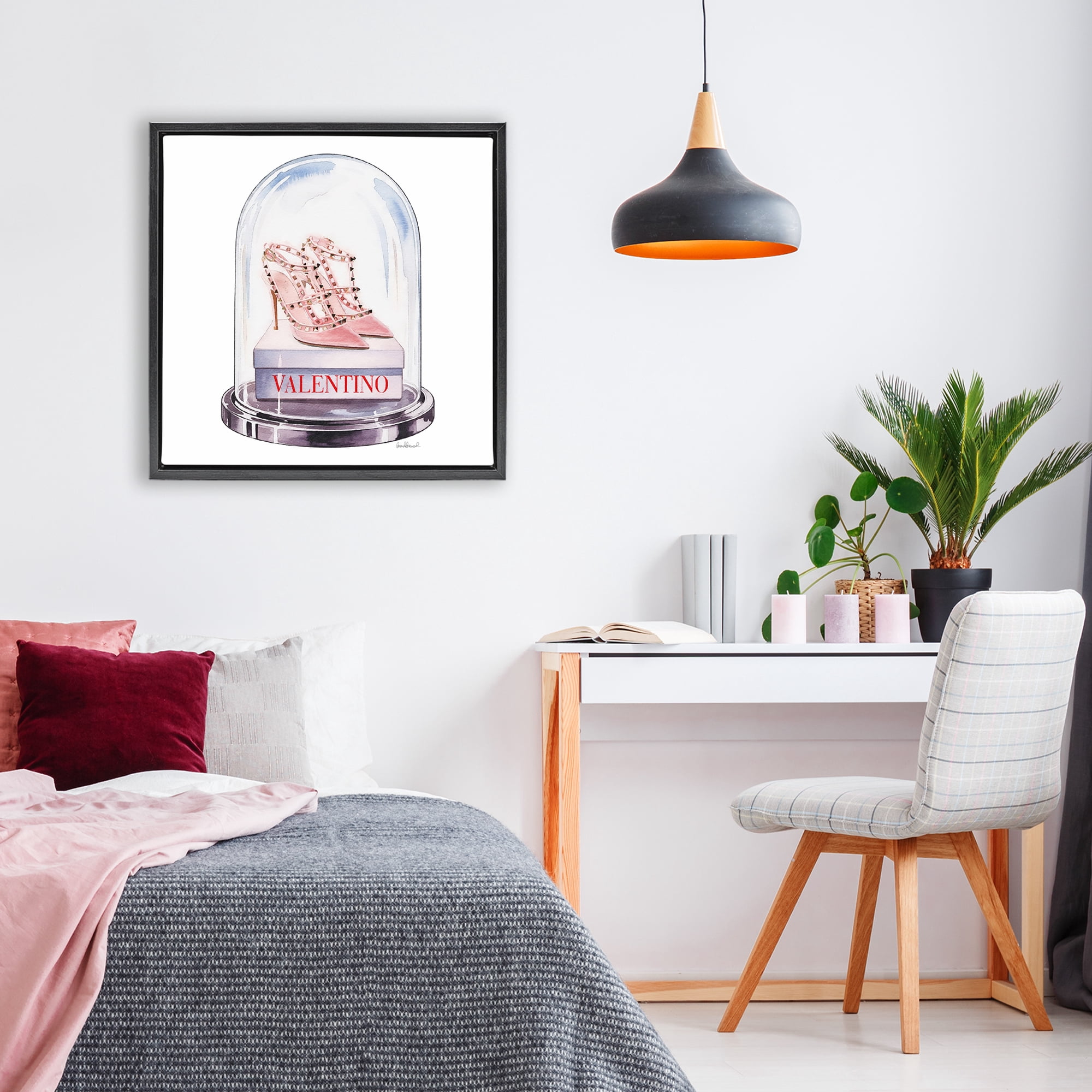 Stupell Industries Pink Heels in Bell Jar Black Framed Floater Canvas Wall Art, design by Amanda Greenwood