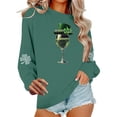 thumbnail image 4 of LEKWK St Patricks Day Tshirt Women Regular Fit Crew Neck Sweatshirts Long Sleeve Tops Sparkly Shamrock Beer Glass Graphic Party Wear, 4 of 6