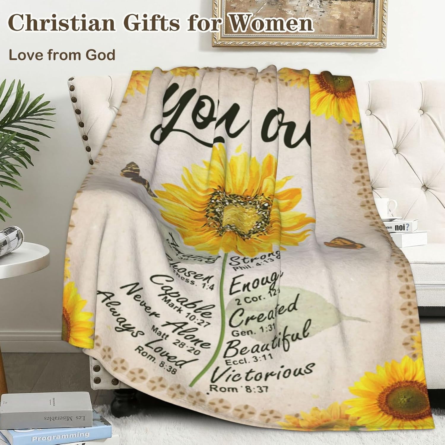 Christian Blanket Birthday Gifts for Women Men, Inspirational Scripture Throw Blanket with Bible Verse Religious Gifts (Navy, 60x80 inch, Navy Letter)