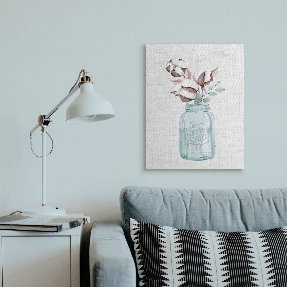 Stupell Industries Cotton Flower in Soap Branded Jar Floral Charm Canvas Wall Art Design by Lettered and Lined, 24" x 30"