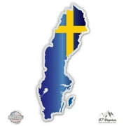 Sweden Map Flag Country Shape - 3" Vinyl Sticker - For Car Laptop I-Pad Phone Helmet Hard Hat - Waterproof Decal