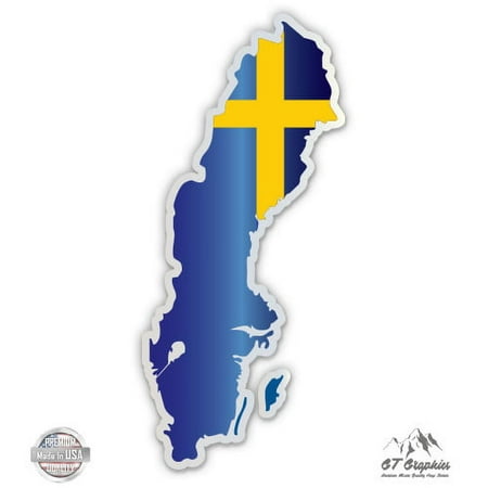 Sweden Map Flag Country Shape - 3" Vinyl Sticker - For Car Laptop I-Pad Phone Helmet Hard Hat - Waterproof Decal