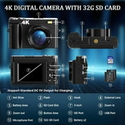Digital Camera 4K 48MP Vlogging Camera for Youtube Autofocus 16X Digital Zoom Video Cameras with 32GB SD Card