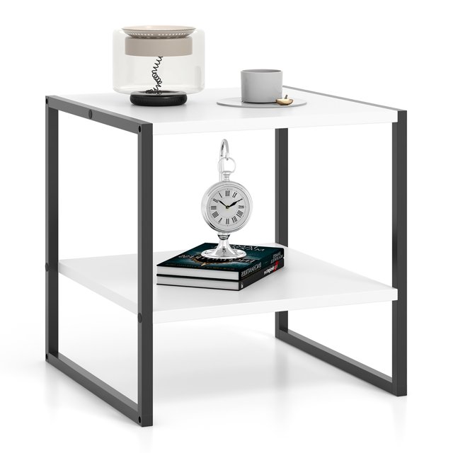 Gymax 20'' 2-Tier End Table w/ Storage Shelf Reversible Design for Living Room