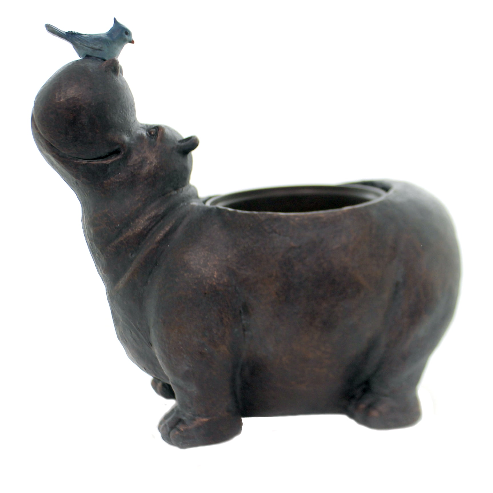 Home & Garden HIPPO WITH BIRD PLANTER Polyresin Plant Garden Decor