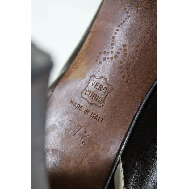 Pre-owned|Marni Womens Slip On Block Heel Round Toe Boots Brown White Leather Size 37.5