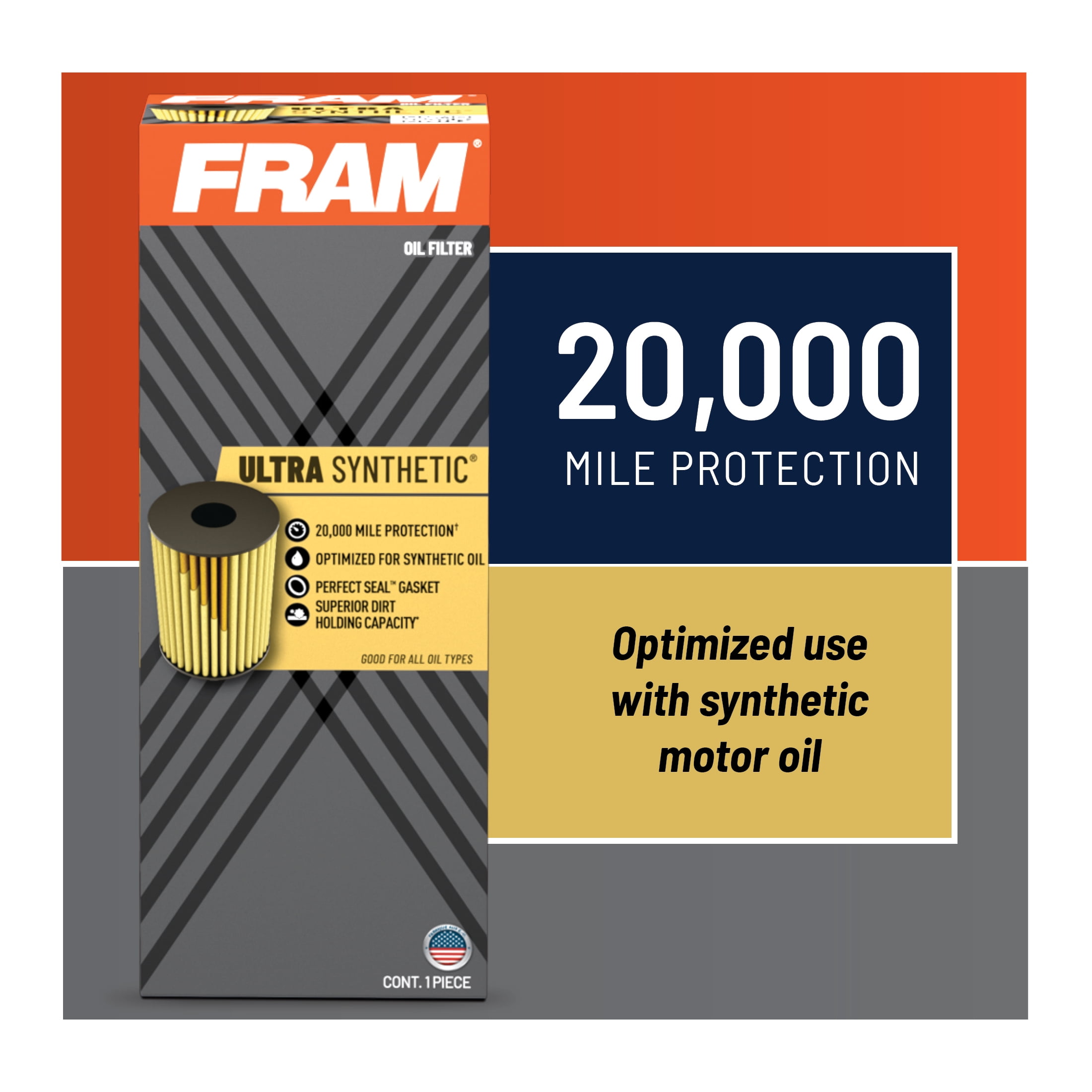 Pack of 1 FRAM Ultra Synthetic 20,000 Mile Protection Oil Filter XG9999 