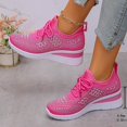 thumbnail image 2 of EKVAHL Women's Mesh Rhinestone Breathable Wedge Sneakers Lightweight Casual Lace up Elastic Sock Sneakers Bling Sparkly Wedding Dressy Knitted Tennis Walking Shoes Hot Pink, 2 of 6