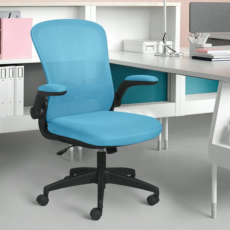 Free Shipping Lacoo Mid Back Mesh Office Chair Ergonomic Desk Chair with Flip up Armrests Blue Walmart