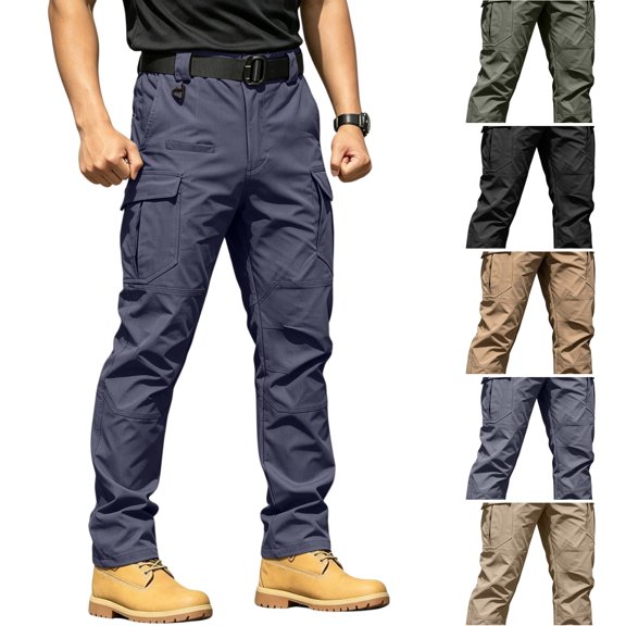 Evdexr Mens Tactical Pants Waterproof Cargo Sweatpants Stretch Straight Leg Trendy Bottoms Hiking Stylish Vacation Trousers with Multi Pockets Dark Blue L