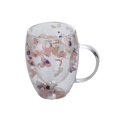 thumbnail image 4 of Vaso de vidrio de doble pared decorado con flores, vasos para beber para té, jugo y más. Estilo D, 4 of 9
