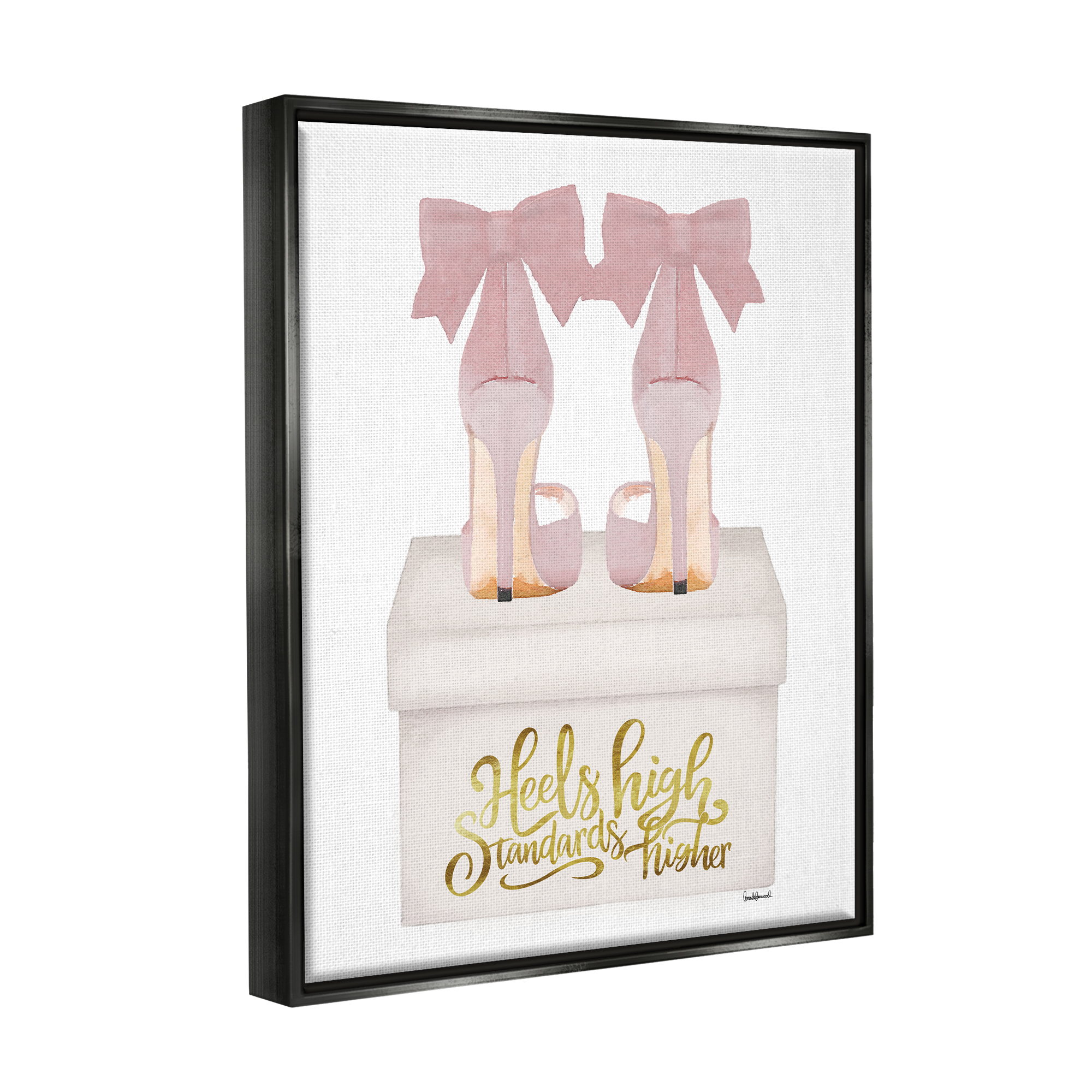 Stupell Industries Heels High Pink Phrase Beauty & Fashion Painting Black Floater Framed Canvas Art Print Wall Art, 25 x 31
