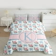 thumbnail image 2 of jejeloiu Girl Valentine'S Gifts Bedding Comforter Set,Blue Letter K Twin Comforter Sets,Cartoon Bowknot Kawaii Flower Bedding Set For Princess,Lightweight Room Decoration Reversible,2pcs, 2 of 8