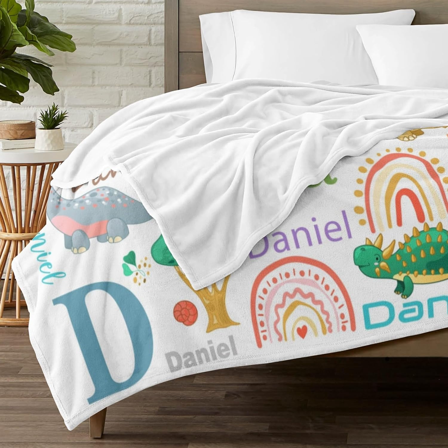 Personalized Dinosaur Blanket for Kids, Custom Dino Throw Blanket with Name for Boys and Girls, Toddler Bed, Room & Bedroom Decor, Unique Blankets for Children