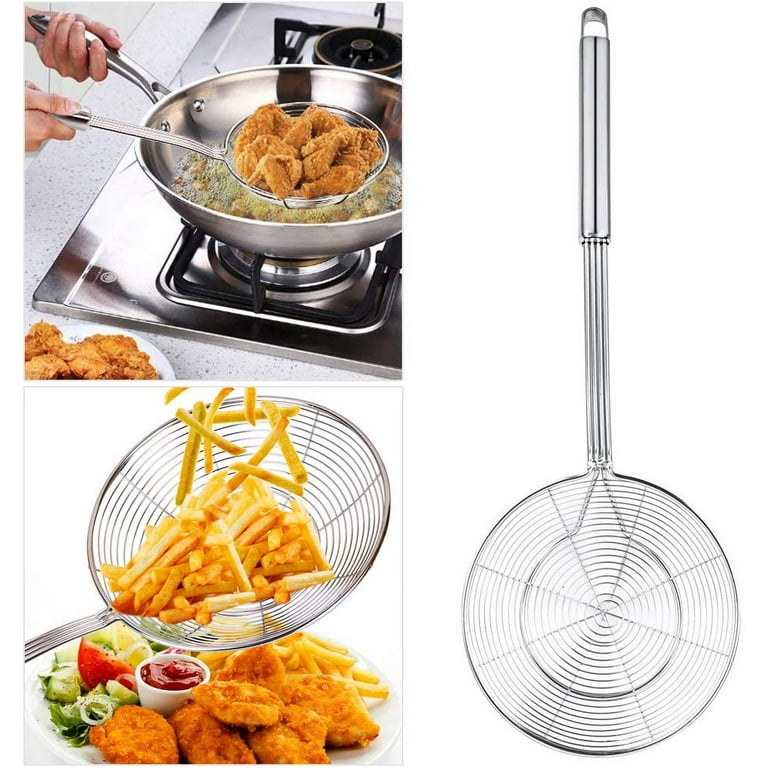 Aettechgd Steel Spider Strainer Skimmer Ladle, Strainer Spider Skimmers for  Kitchen Cooking and Frying, Premium Strainer Spoon with Long Handle Double