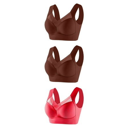 LFEOOST 3 Pack Sports Bras for Women Wmbra Posture Correcting Bra  Posture Correcting Bra  Zenchic Bra Fashion Deep Cup Bra Summer Push-Up Wireless Bra Red XL