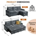 thumbnail image 6 of Soscana Sectional Sofa with Reversible Storage Chaise,Sleeper Sofa Couch Pull Out Bed 2 in 1,3 Seat L Shaped Sectionals with Side Pockets for Living Room Apartment Office Studio,Dark Gray, 6 of 7