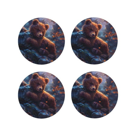 

Leather Coasters with Heat-resistant for Drinks Lazy Stone Bear -标题2 Round Shape