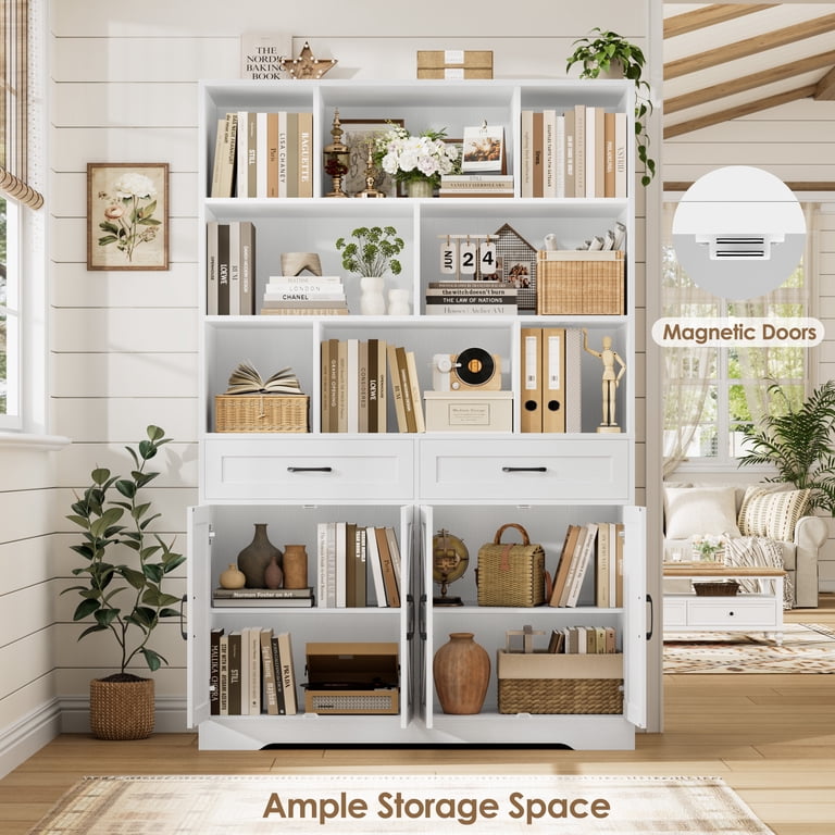 Hiphuta 71" Tall Bookcase with Drawers & Doors, White photo 5