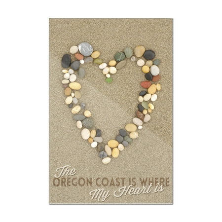 The Oregon Coast Is Where My Heart Is - Stone Heart on Sand - Lantern Press Photograph (8x12 Acrylic Wall Art Gallery