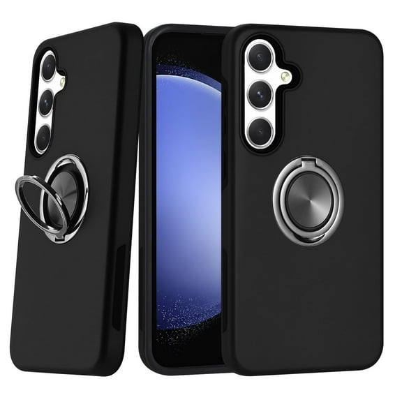 For Samsung Galaxy S24 / SM-S921 Metal Ring Stand Magnetic Car Mount Hybrid Impact Protective Shockproof Case Cover Black