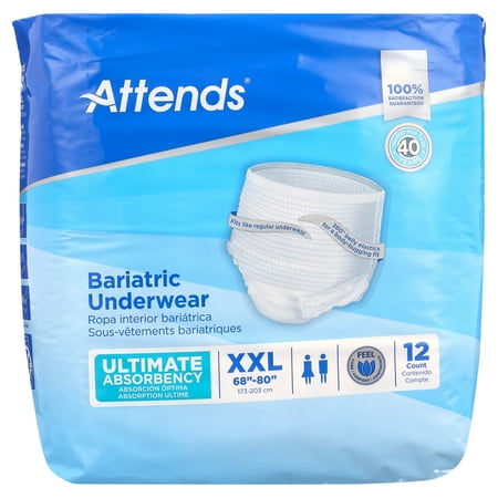 Attends Bariatric Underwear Incontinence Protection  Ultimate Absorbency  Size 2XL  12 Ct