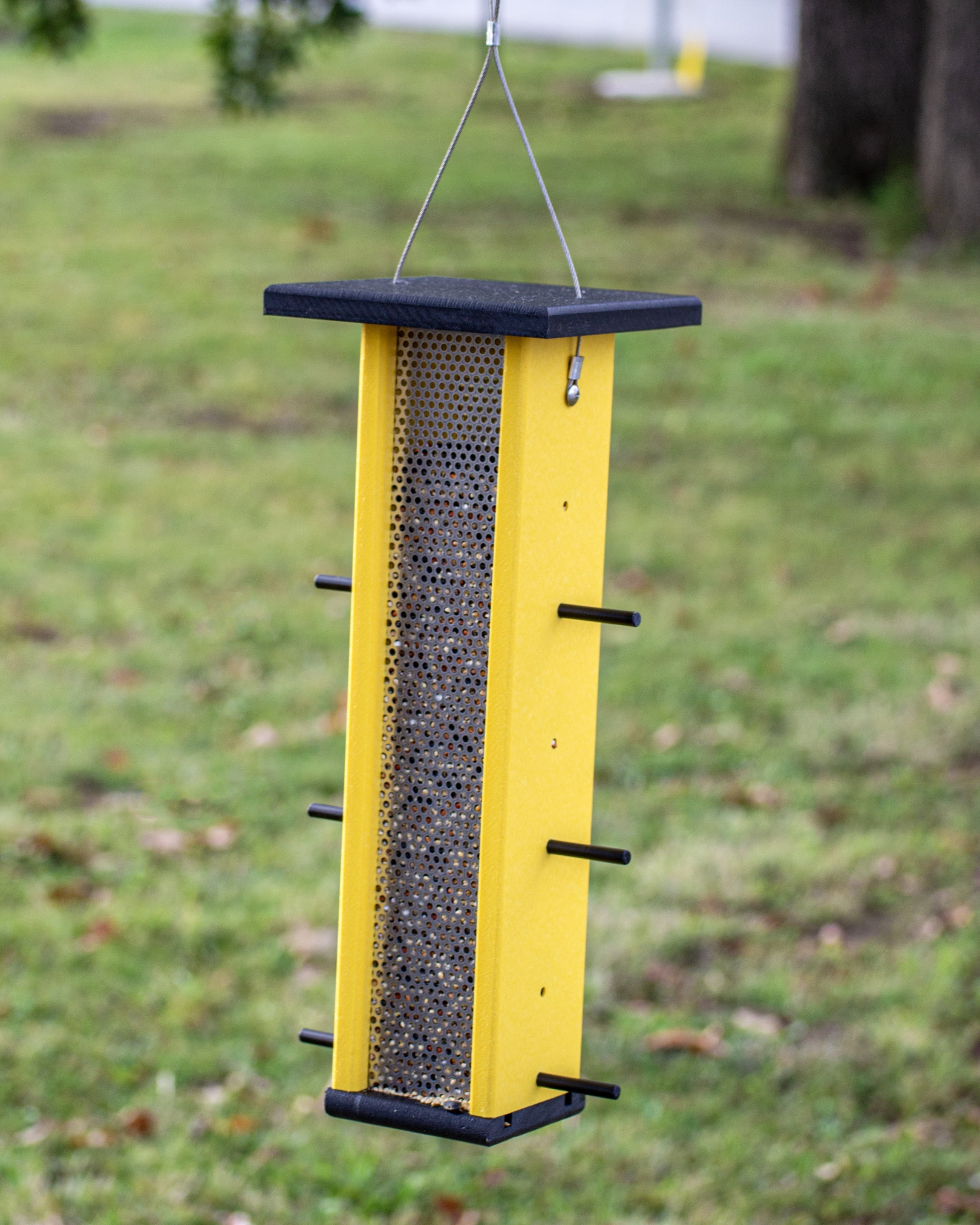 Outdoor Leisure Products Model GM6-1BKY Finch Bird Feeder Made with High Density Poly Resin Finished in Yellow and Black
