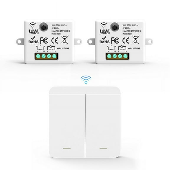2PCS Wireless Light Wall Switch  433Mhz Relay Receiver with 1x 2Gang Panel Switch LED Remote Control for LED Lamp