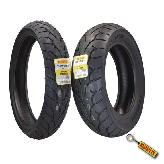 Pirelli Night Dragon Tire Set: 130/60B19 M/C 61H TL Front & 180/70B15 M/C 76H TL Rear Tire Cruiser Motorcycle Tires - Superior Traction & Handling for High-Performance Cruisers with Keychain